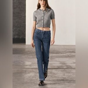 Zara ZW Collection Rhinestone High Waist Boot Cut Jeans. New With Tags.